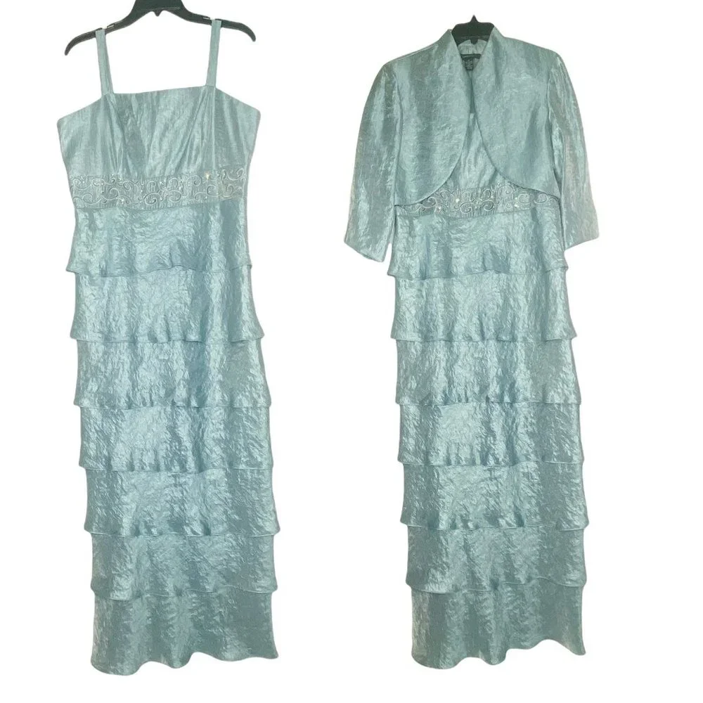 R&M Richards Tafetta 2Piece Gown and Bolero Set NWT Blue Sz 14 Style Vintage 80s - Picture 5 of 15